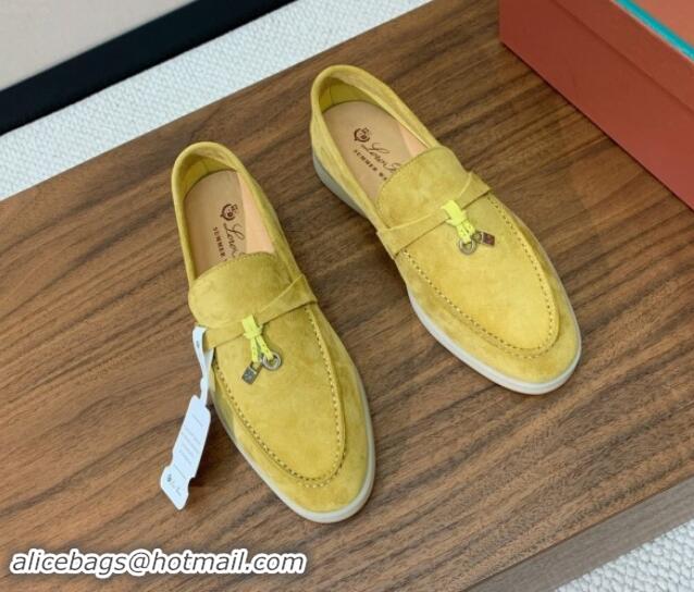 Luxurious Loro Piana Suede Flat Loafers with Charm Yellow 812113