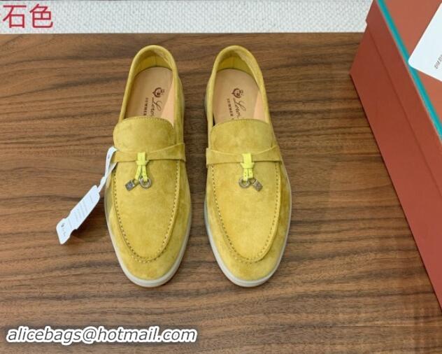 Luxurious Loro Piana Suede Flat Loafers with Charm Yellow 812113