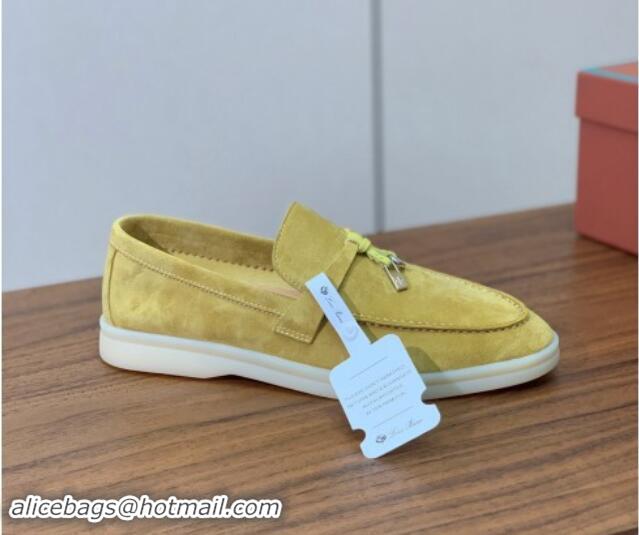 Luxurious Loro Piana Suede Flat Loafers with Charm Yellow 812113