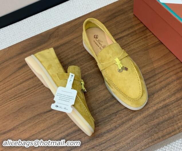 Luxurious Loro Piana Suede Flat Loafers with Charm Yellow 812113