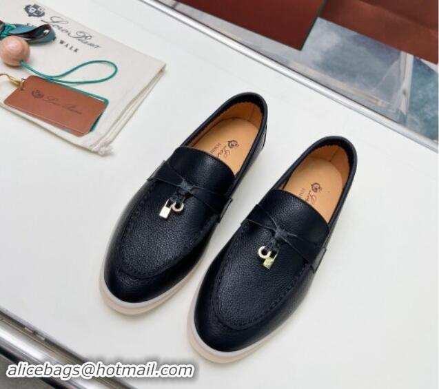 Low Price Loro Piana Grained Leather Loafers Black 904084