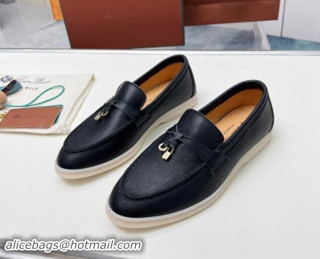 Low Price Loro Piana Grained Leather Loafers Black 904084