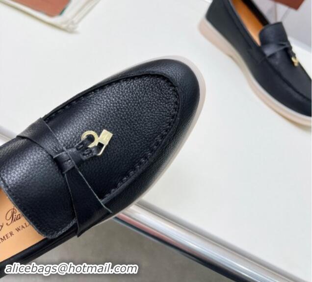 Low Price Loro Piana Grained Leather Loafers Black 904084