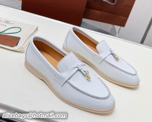 Grade Loro Piana Grained Leather Loafers Pale Blue 904085