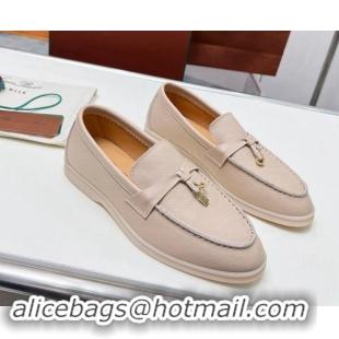 Trendy Design Loro Piana Grained Leather Loafers Rose Beige 904086