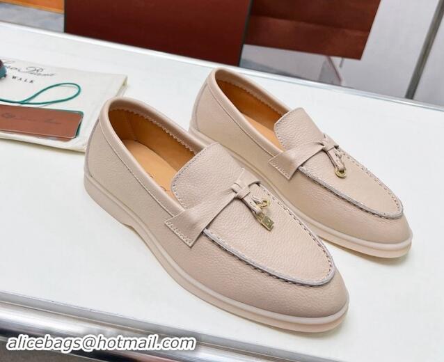 Trendy Design Loro Piana Grained Leather Loafers Rose Beige 904086