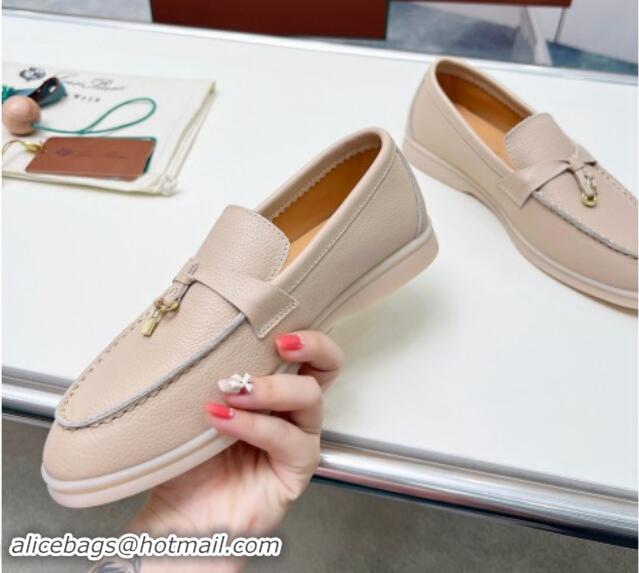 Trendy Design Loro Piana Grained Leather Loafers Rose Beige 904086