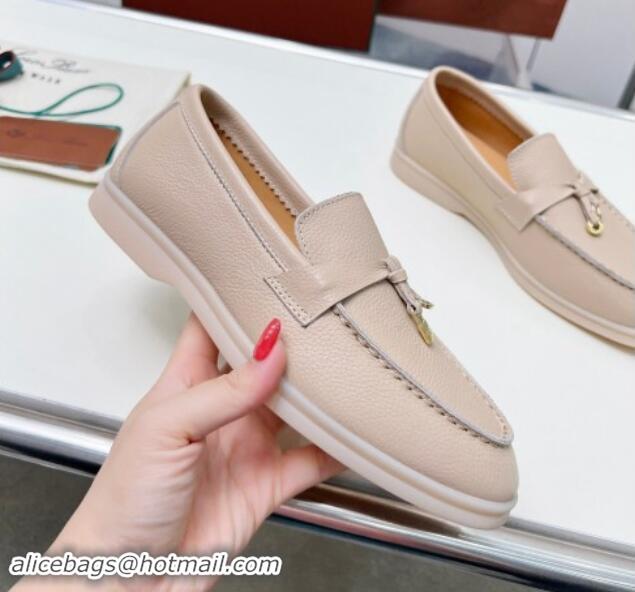 Trendy Design Loro Piana Grained Leather Loafers Rose Beige 904086