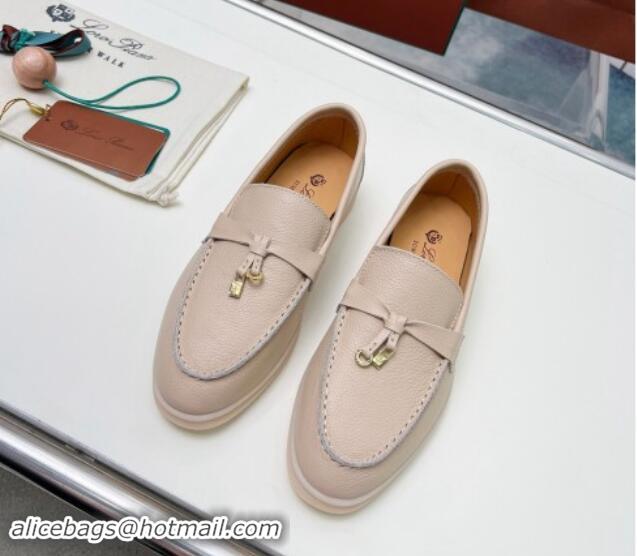 Trendy Design Loro Piana Grained Leather Loafers Rose Beige 904086