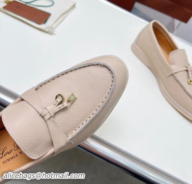 Trendy Design Loro Piana Grained Leather Loafers Rose Beige 904086