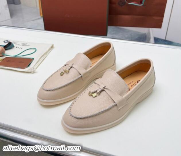 Trendy Design Loro Piana Grained Leather Loafers Rose Beige 904086