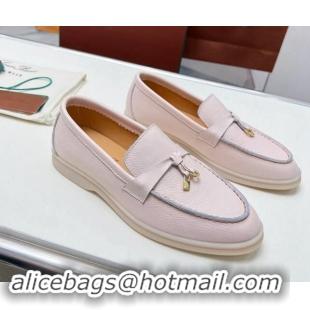 Best Price Loro Piana Grained Leather Loafers Light Pink 904087