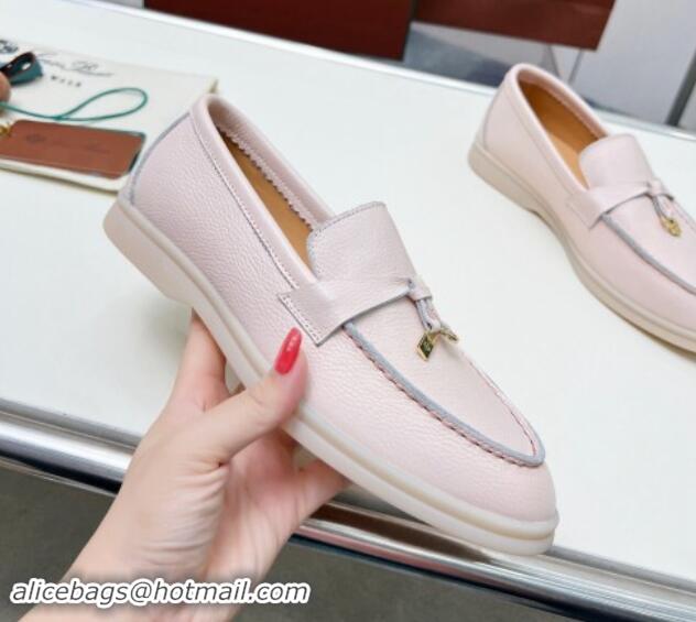 Best Price Loro Piana Grained Leather Loafers Light Pink 904087