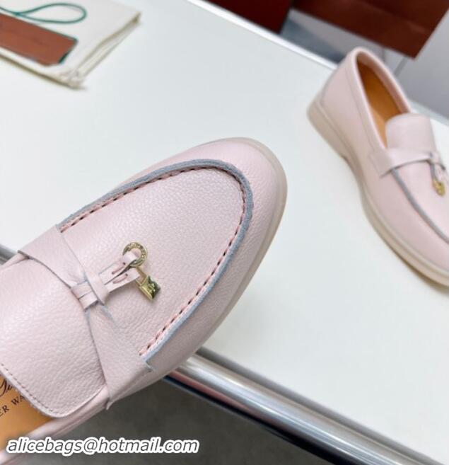 Best Price Loro Piana Grained Leather Loafers Light Pink 904087