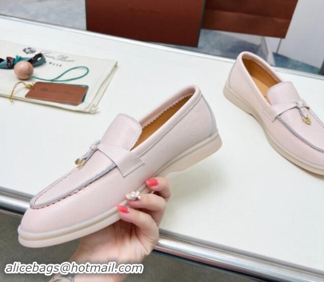 Best Price Loro Piana Grained Leather Loafers Light Pink 904087