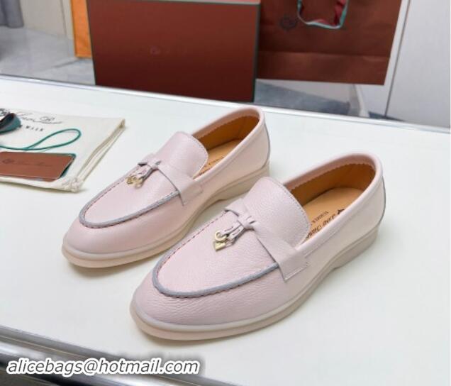 Best Price Loro Piana Grained Leather Loafers Light Pink 904087