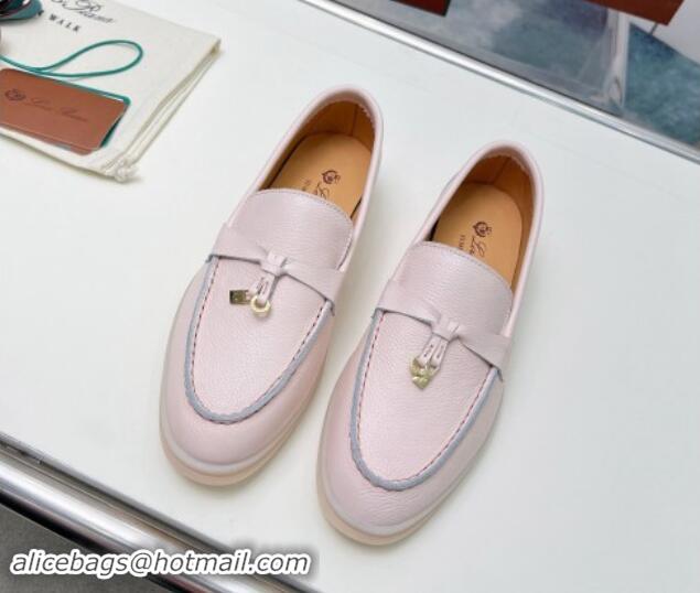 Best Price Loro Piana Grained Leather Loafers Light Pink 904087