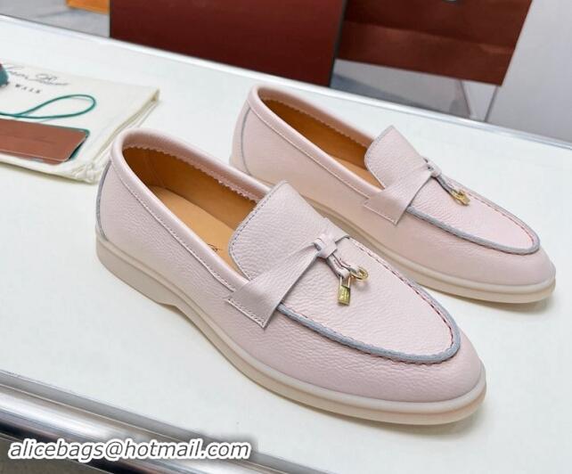 Best Price Loro Piana Grained Leather Loafers Light Pink 904087