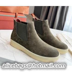 Hot Style Loro Piana Men's Suede Ankle Boots Khaki Green 904097