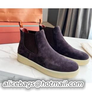 Discount Loro Piana Men's Suede Ankle Boots Dark Purple 904098