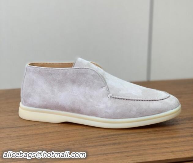 Classic Hot Loro Piana Suede High-top Loafers Pale Grey 1011046