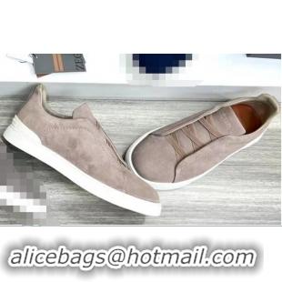 ​Famous Brand Zegna Melange Suede Triple Stitch Sneakers Feature A White Rubber Sole ZE4589