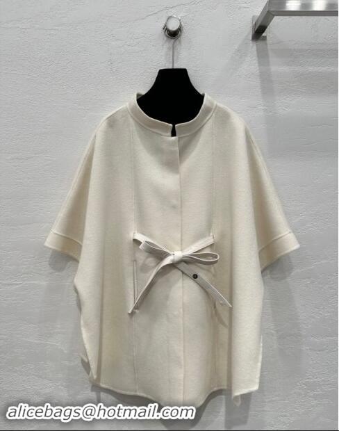 Top Quality Loro Piana Cashmere Cape with Sheepskin Belt L101719 White 2024