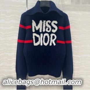 Pretty Style Dior Wool & Cashmere DiorAlps Mock Neck Sweater D101809 Blue 2024