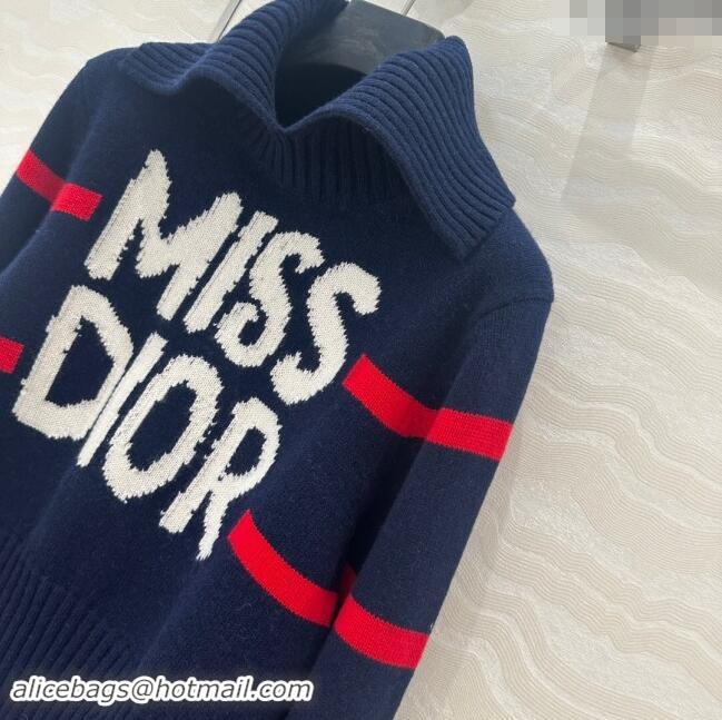 Pretty Style Dior Wool & Cashmere DiorAlps Mock Neck Sweater D101809 Blue 2024