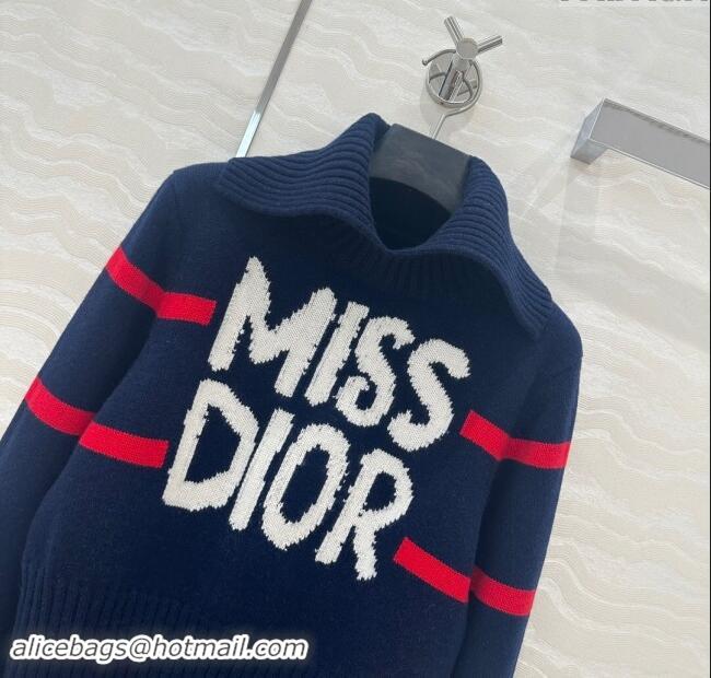 Pretty Style Dior Wool & Cashmere DiorAlps Mock Neck Sweater D101809 Blue 2024