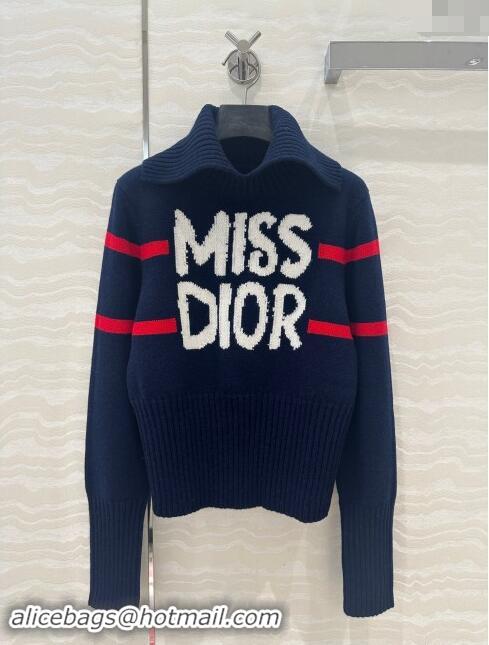 Pretty Style Dior Wool & Cashmere DiorAlps Mock Neck Sweater D101809 Blue 2024