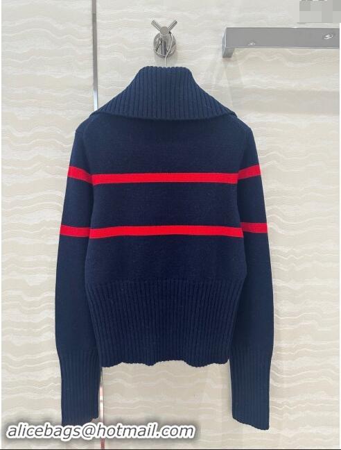 Pretty Style Dior Wool & Cashmere DiorAlps Mock Neck Sweater D101809 Blue 2024