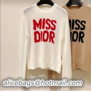 Top Grade Dior Miss Dior Cashmere & Silk Sweater CH101817 White/Red 2024