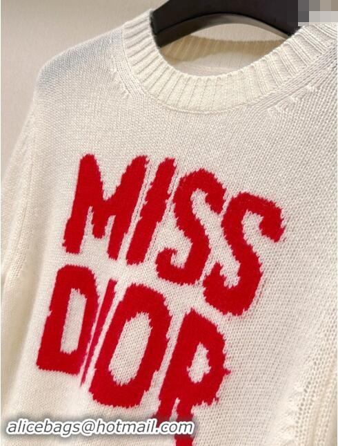 Top Grade Dior Miss Dior Cashmere & Silk Sweater CH101817 White/Red 2024