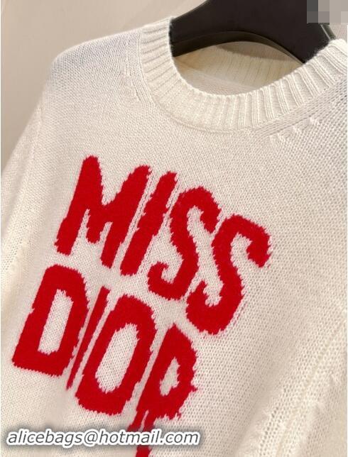 Top Grade Dior Miss Dior Cashmere & Silk Sweater CH101817 White/Red 2024