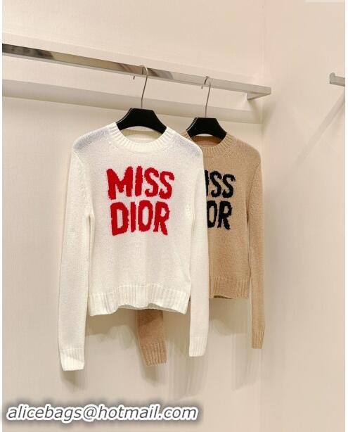 Top Grade Dior Miss Dior Cashmere & Silk Sweater CH101817 White/Red 2024