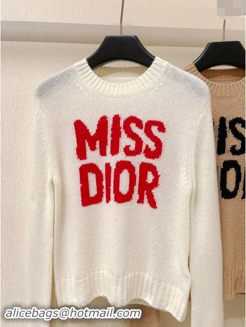 Top Grade Dior Miss Dior Cashmere & Silk Sweater CH101817 White/Red 2024