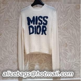 New Cheap Dior Miss Dior Cashmere & Silk Sweater CH101818 White/Blue 2024