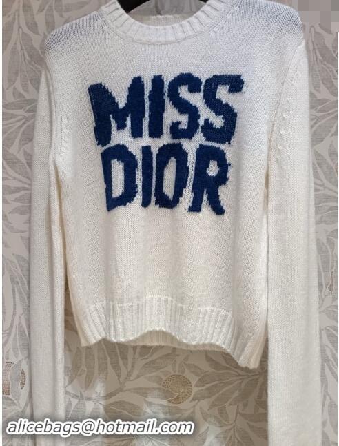 New Cheap Dior Miss Dior Cashmere & Silk Sweater CH101818 White/Blue 2024