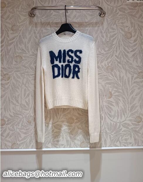 New Cheap Dior Miss Dior Cashmere & Silk Sweater CH101818 White/Blue 2024