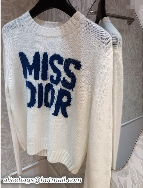 New Cheap Dior Miss Dior Cashmere & Silk Sweater CH101818 White/Blue 2024