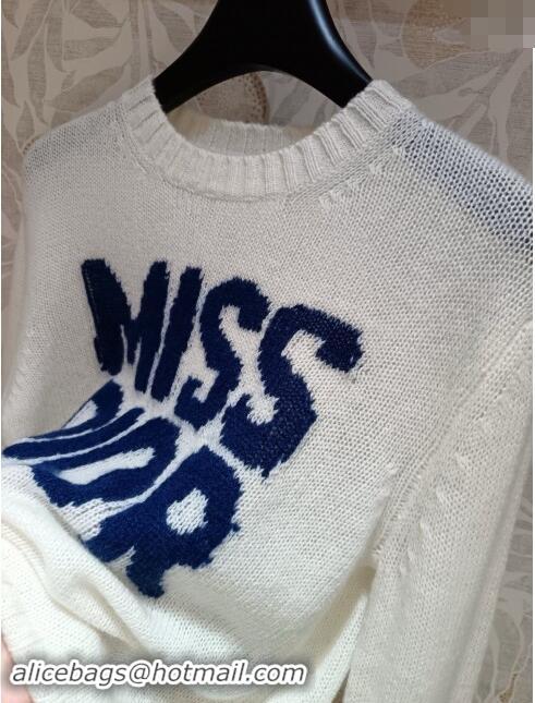 New Cheap Dior Miss Dior Cashmere & Silk Sweater CH101818 White/Blue 2024