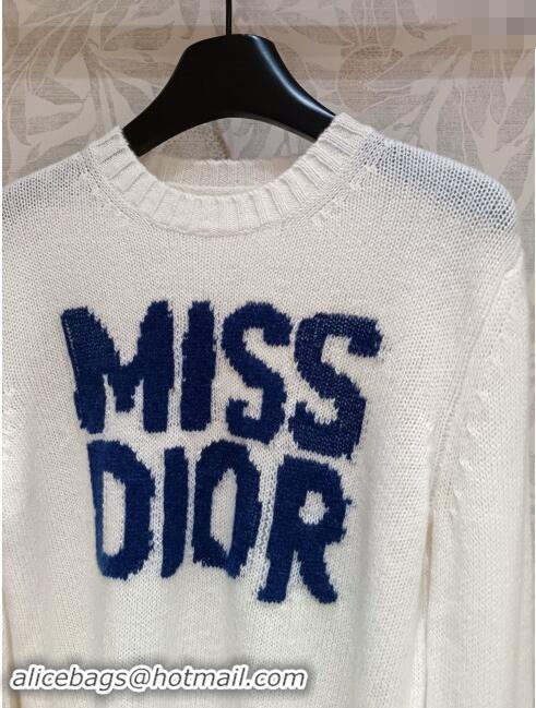 New Cheap Dior Miss Dior Cashmere & Silk Sweater CH101818 White/Blue 2024