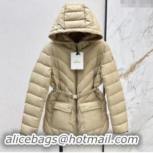 Most Popular Moncler Down Jacket with Belt B101821 Beige 2024