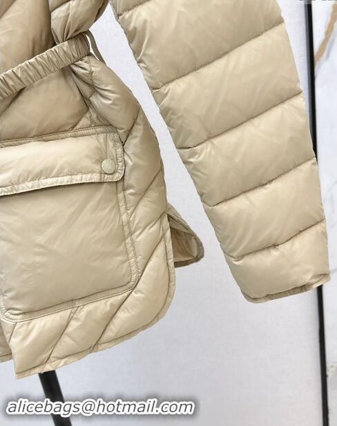 Most Popular Moncler Down Jacket with Belt B101821 Beige 2024