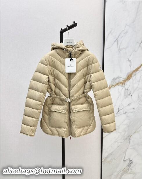 Most Popular Moncler Down Jacket with Belt B101821 Beige 2024