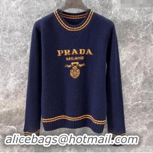 Free Shipping Prada Wool & Cashmere Sweater P101823 Blue 2024