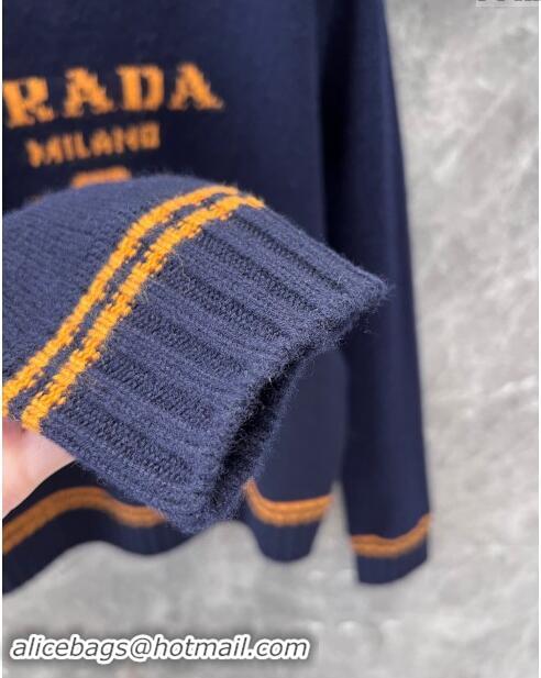 Free Shipping Prada Wool & Cashmere Sweater P101823 Blue 2024