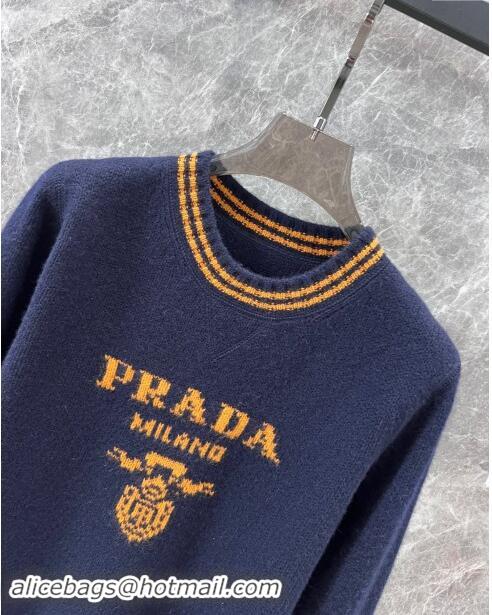 Free Shipping Prada Wool & Cashmere Sweater P101823 Blue 2024