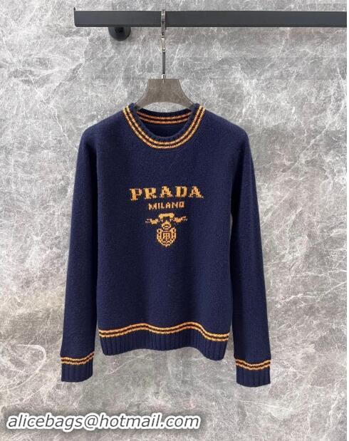 Free Shipping Prada Wool & Cashmere Sweater P101823 Blue 2024